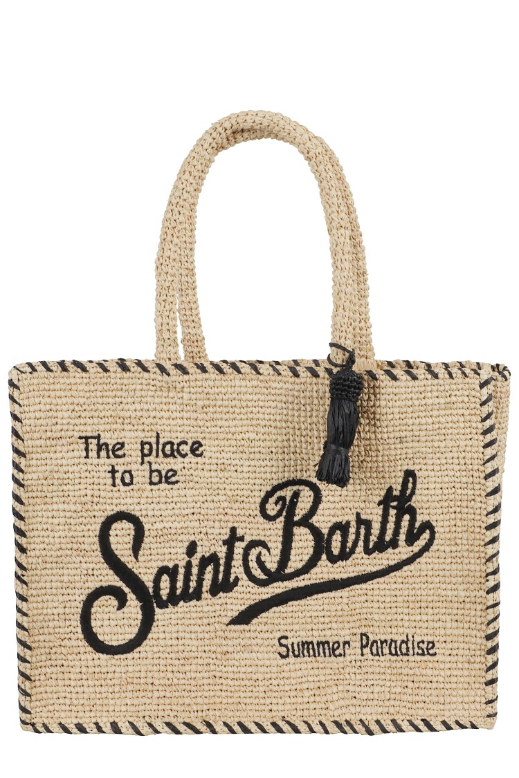 Mc2 Saint Barth Natural Raffia Vanity Bag With Embroidered Logo