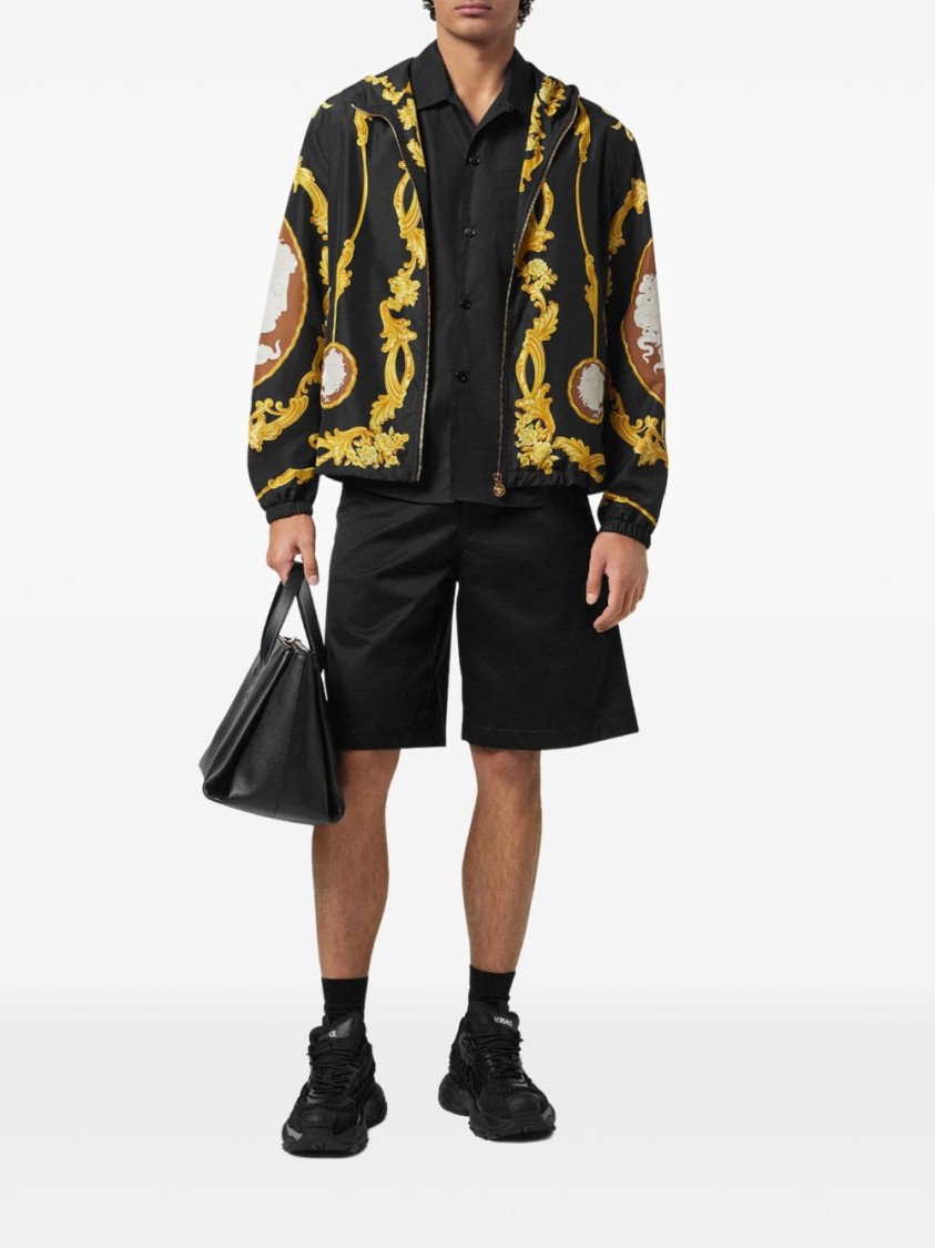 Versace Cotton Gabardine Shorts With Medusa Biggie Hardware Detail In Black