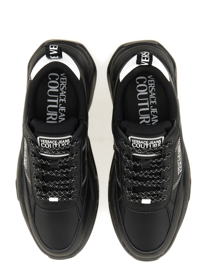 Shop Versace Jeans Couture Chunky Black Sneakers With Prominent Logo And Laces