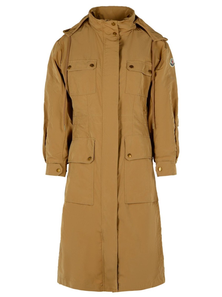 Moncler Drawstring Parka With Epaulettes And Hood In Brown