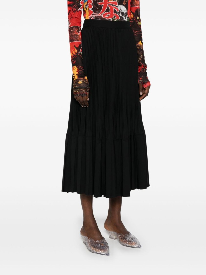 Shop Junya Watanabe Flared Black Wool Midi Skirt