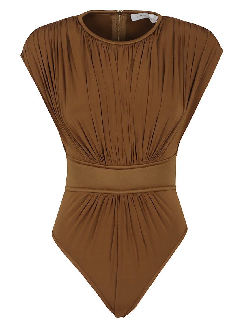 Zimmermann Silk Jersey Bodysuit With Gathered Detailing
