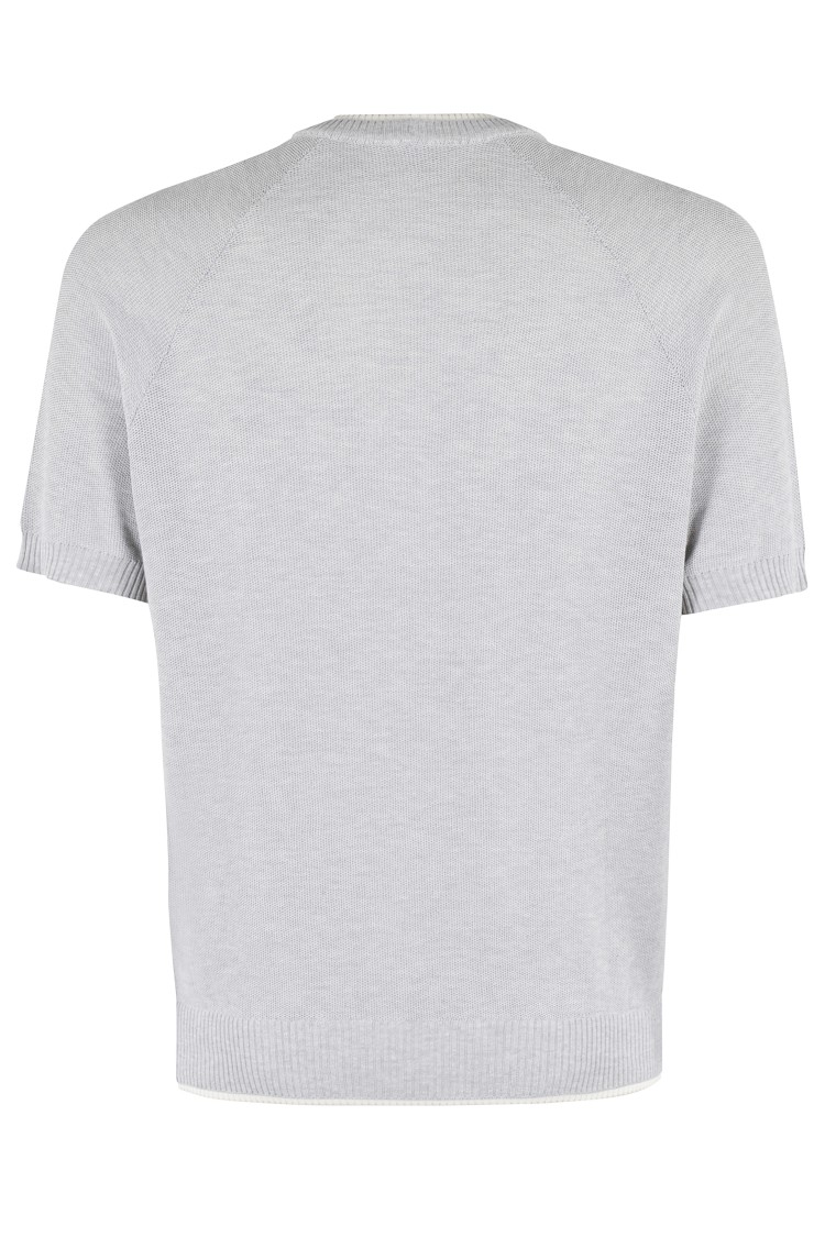 Eleventy Ribbed Crew Neck Cotton Sweater With Contrasting Trim In White