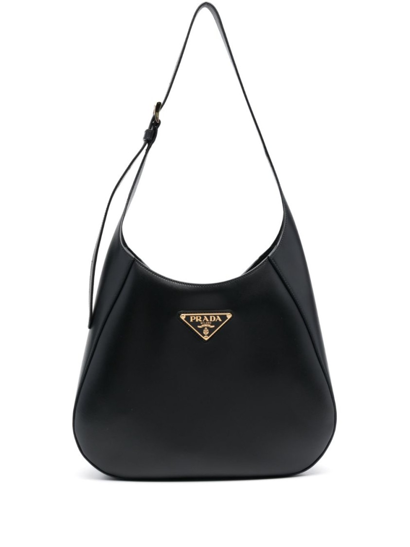Prada Triangle-logo Leather Shoulder Bag In Black