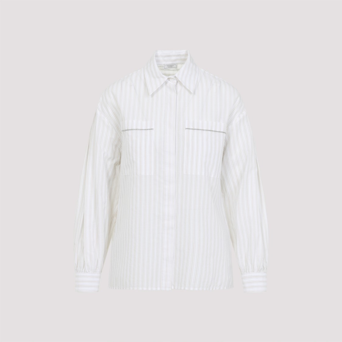 Shop Peserico Cappucino Cotton Striped Shirt In Neutrals