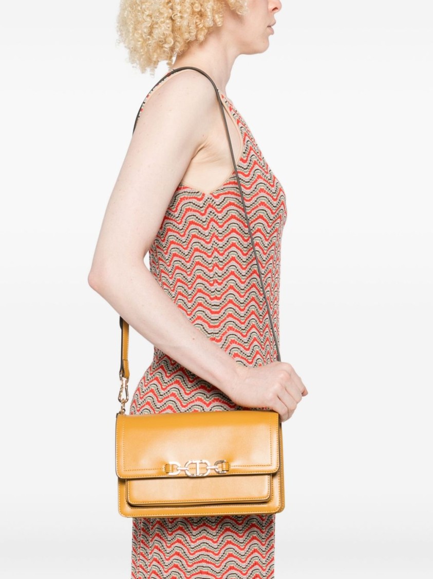 Twinset Twin-set Mustard Yellow Shoulder Bag With Gold-tone Chain-link Closure In Yellow