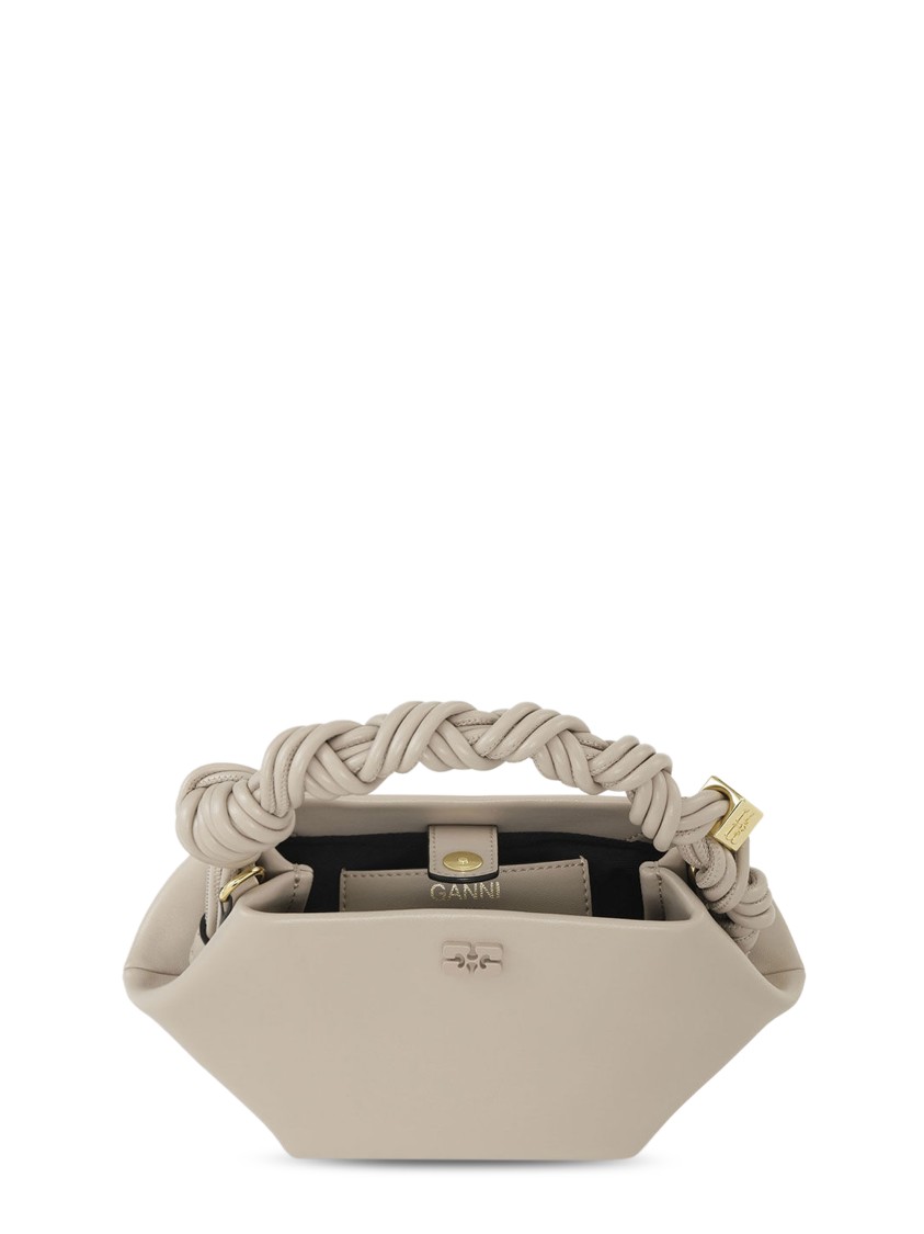 Ganni Beige Mini Handbag With Knotted Handle And Gold Hardware In Neutral