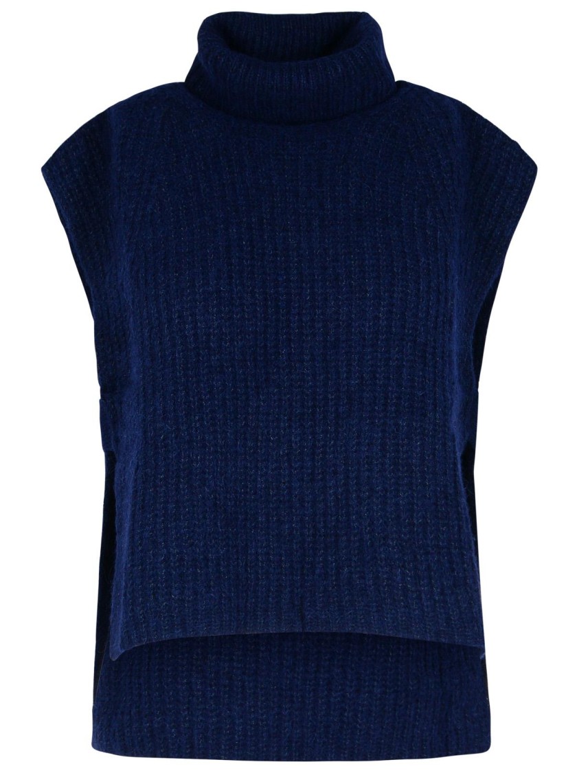 Isabel Marant Étoile High Neck Sleeveless Knitwear With Ribbed Texture In Blue