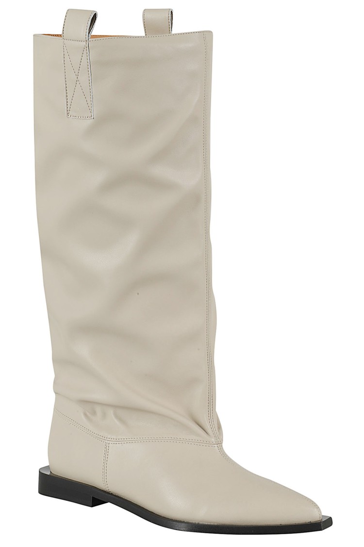 Ganni Beige Western Loose Flat Tubular Boots In Neutrals