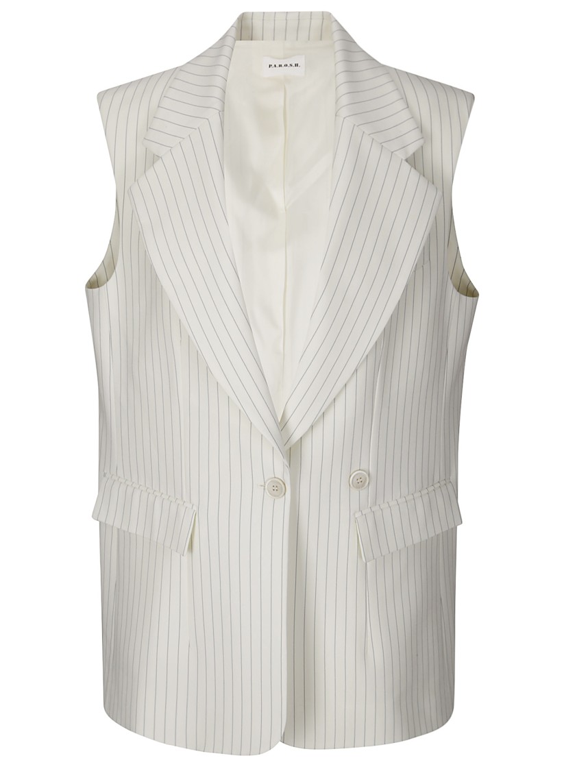 P.a.r.o.s.h . Tailored Sleeveless Pinstriped Jacket In White
