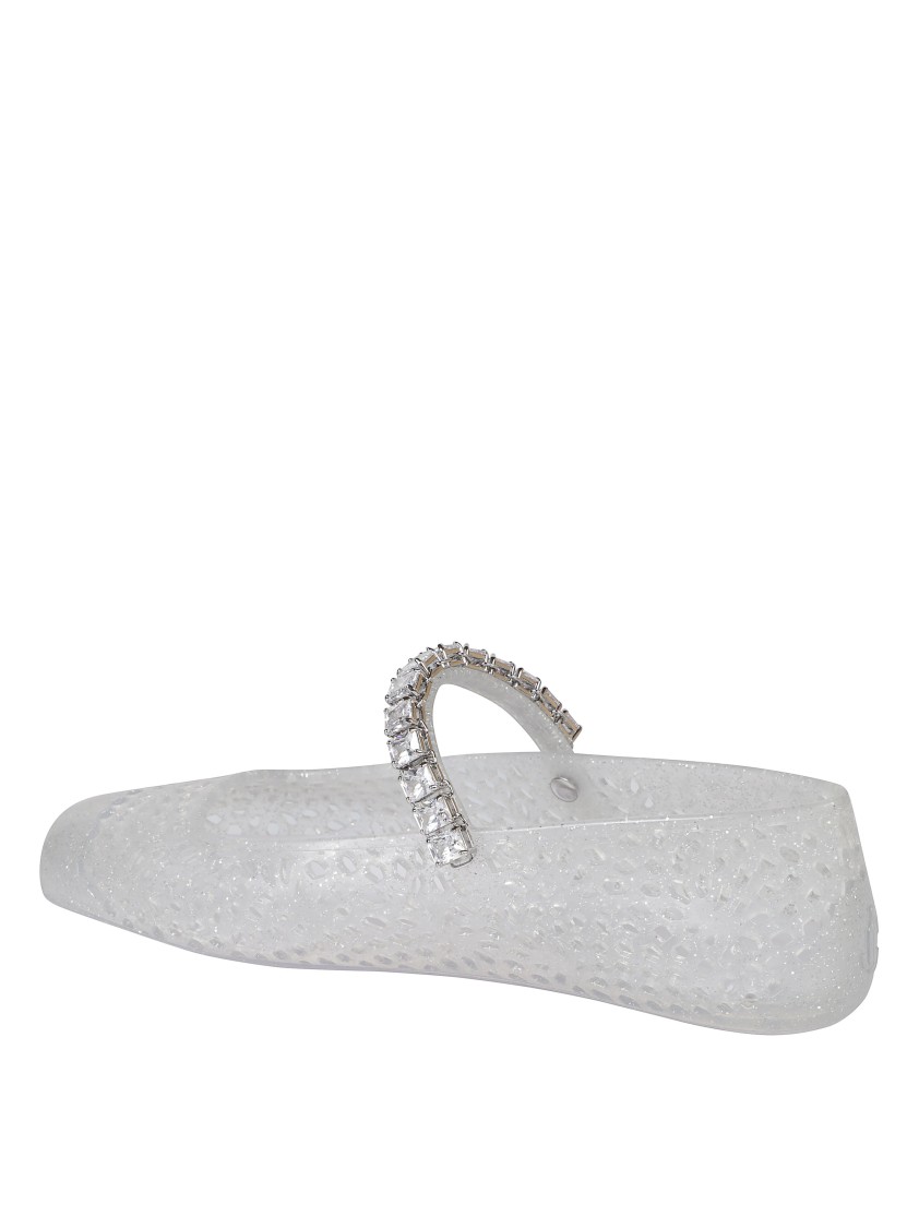 Jimmy Choo Transparent Upper Flats With Sparkling Strap In White