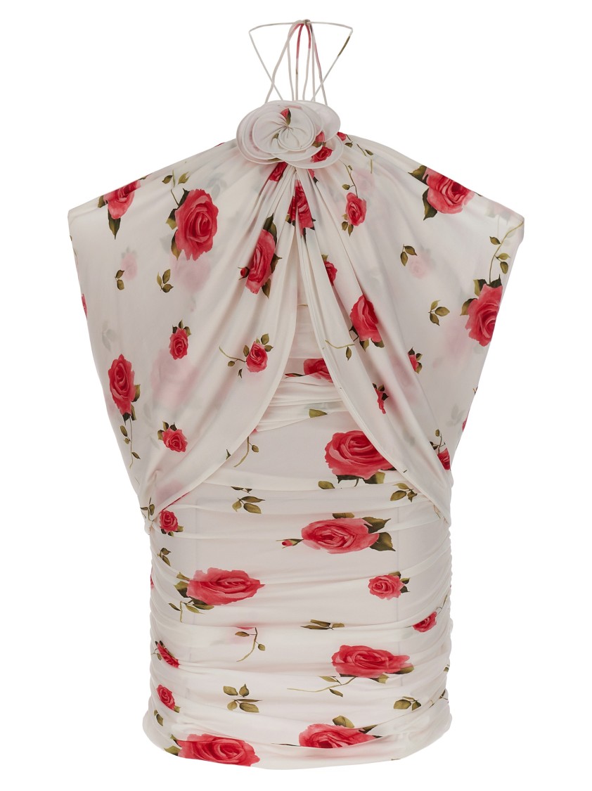 Magda Butrym Mini Draped Dress With All-over Rose Print In Multi