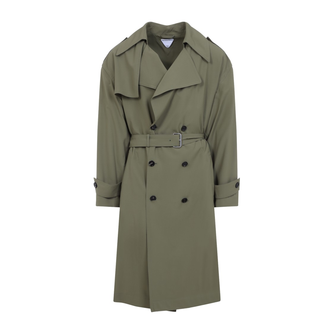 Bottega Veneta Green Wool Double-breasted Trench Coat In Green