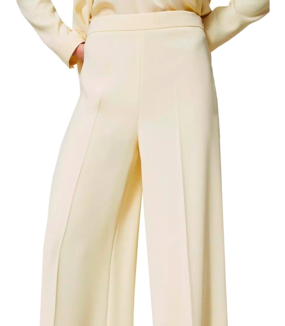 Shop Twinset Twin-set Vanilla Wide Leg Trousers In Yellow