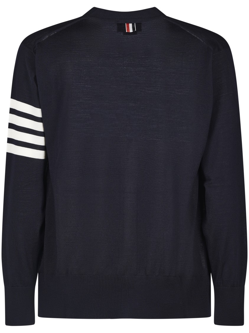 Thom Browne V-neck Cardigan In Fine Merino Wool With Distinctive Stripes In Black