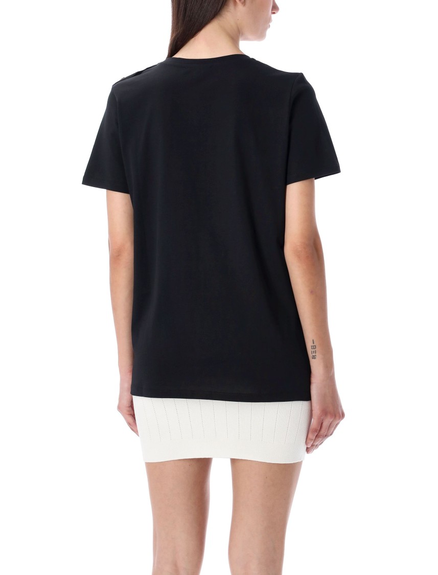 Balmain Black Crewneck T-shirt With Logo Print And Golden Buttons In Jersey Woman In Black