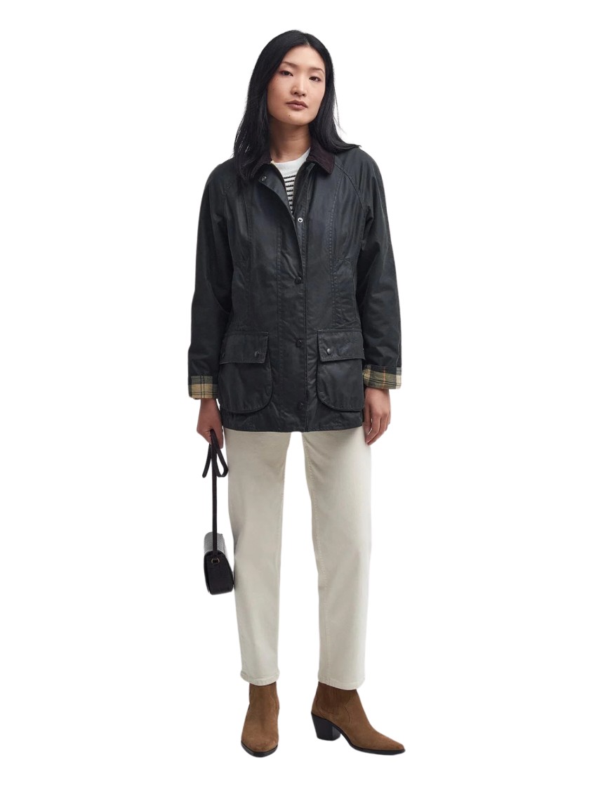 Barbour Classic Button-up Coat With Corduroy Collar In Black