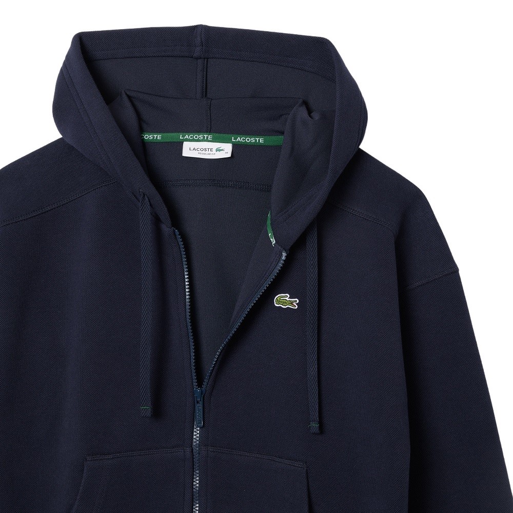 Shop Lacoste Hooded Sweatshirt In Double-sided Piqué Fabric In Black