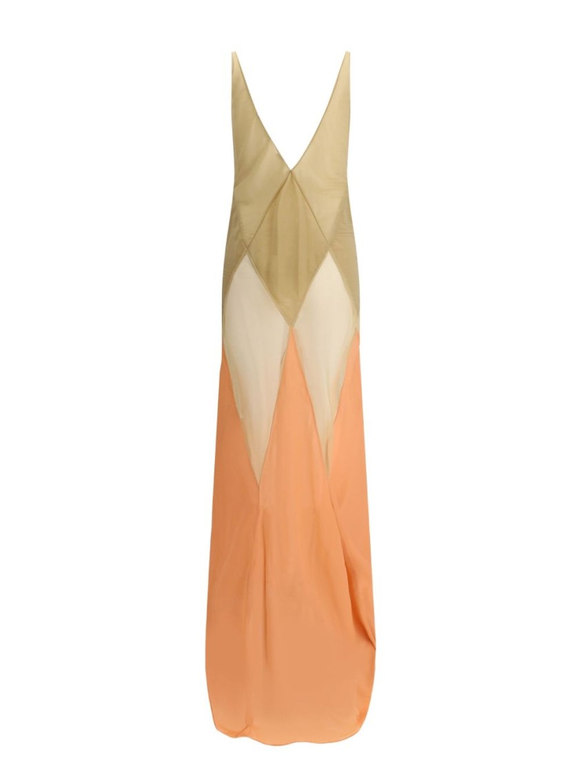 Attico The Long Tulle Dress With Geometric Inserts In Orange