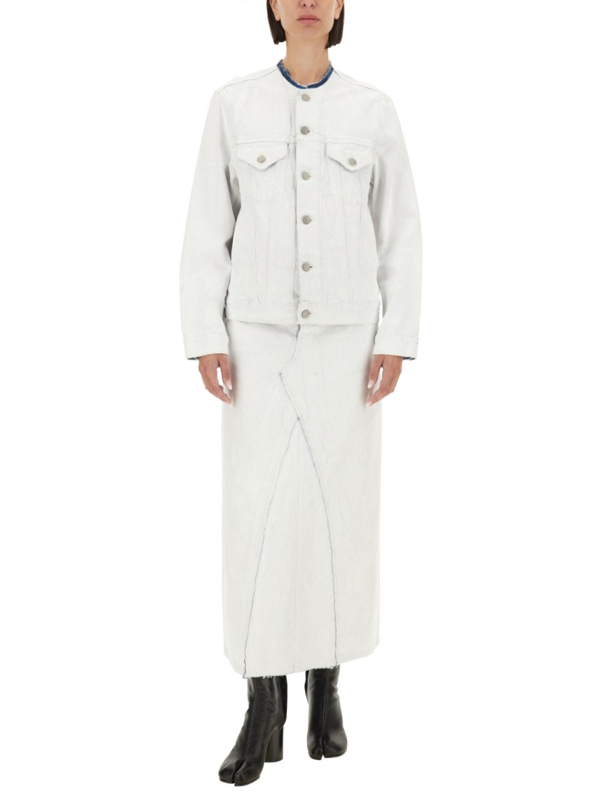 Maison Margiela Coated Denim Long Skirt In White