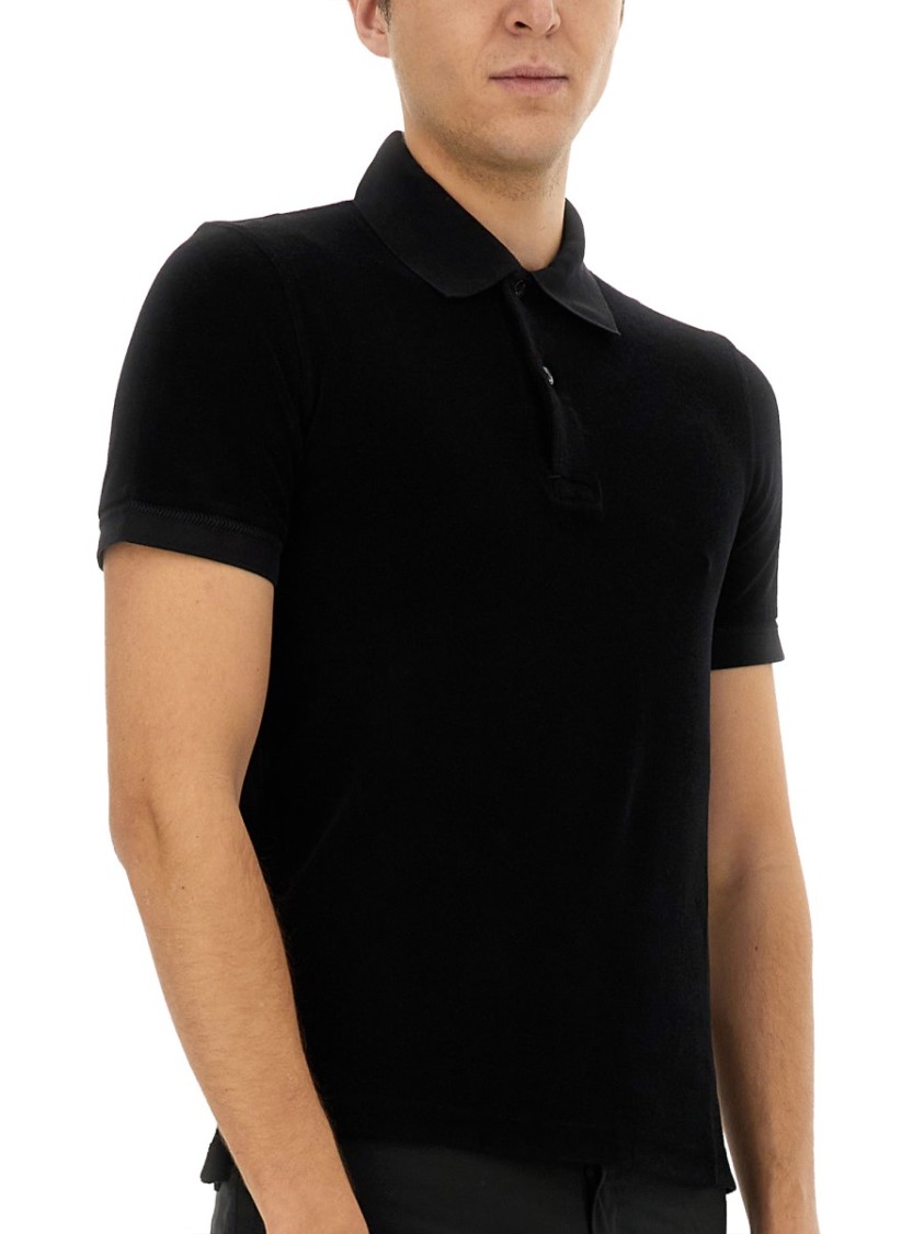 Tom Ford Black Short-sleeves Polo In Cotton Piquet Jersey Man In Black