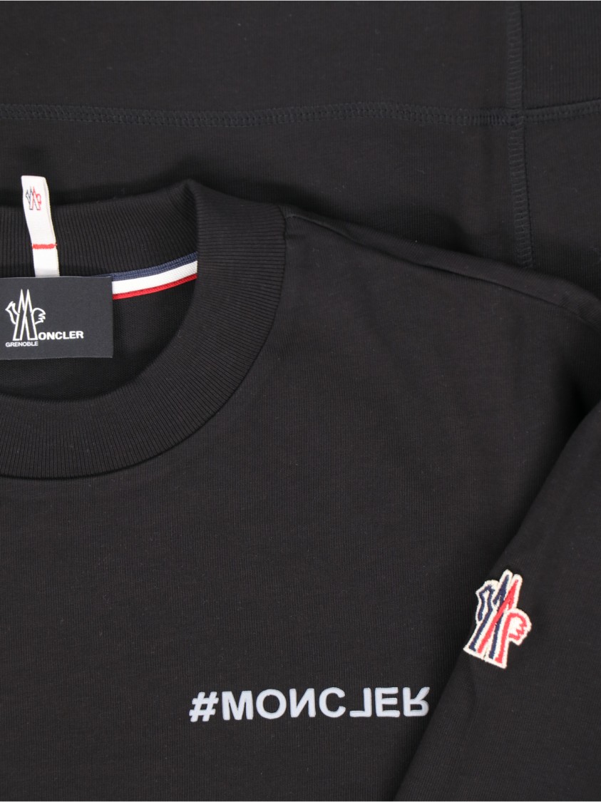 Moncler Grenoble Logo T-shirt In Black Cotton Crew Neck