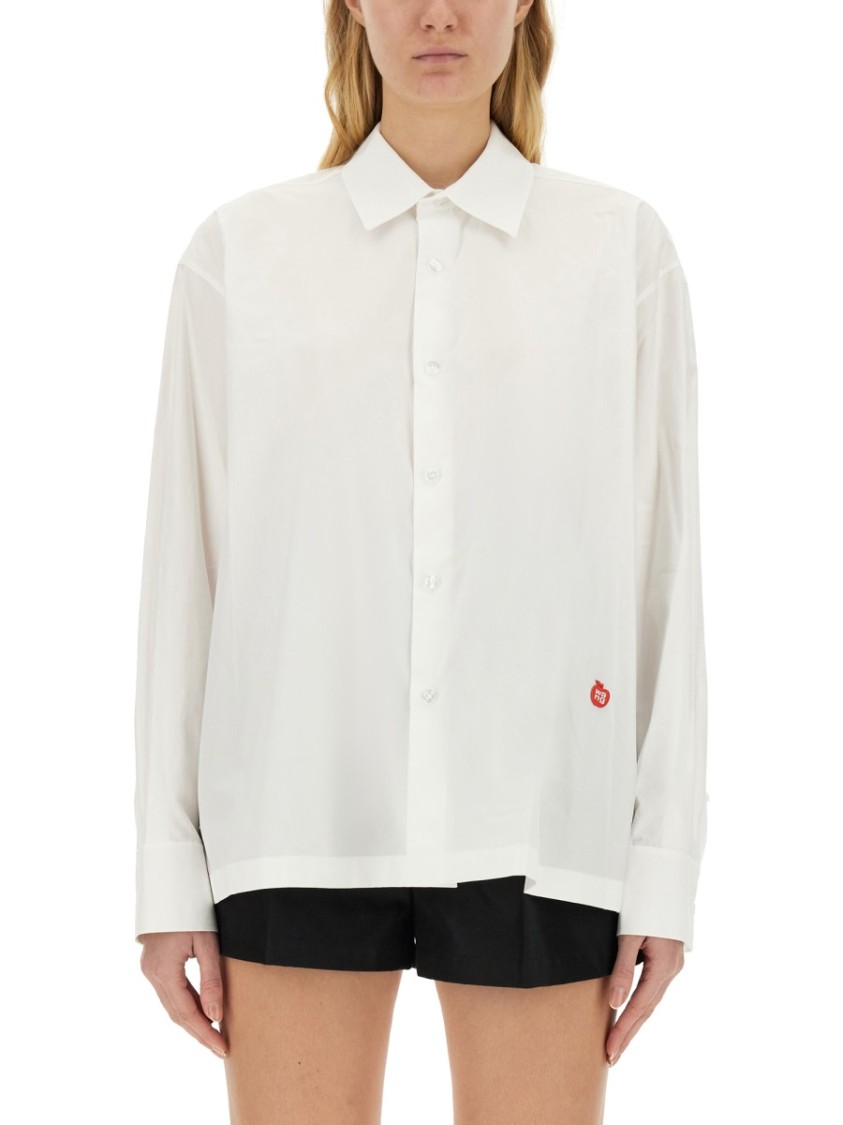 Alexander Wang T T By Alexander Wang Cotton Shirt With Classic Collar And Minimalist Logo In White