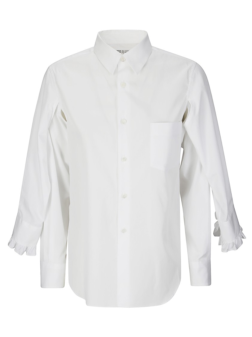 Shop Comme Des Garçons Long-sleeved Cotton Blouse With Classic Collar In White