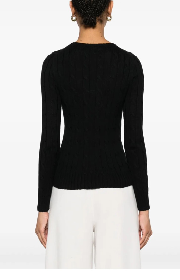 Polo Ralph Lauren Classic Cable Knit Sweater With Fitted Silhouette In Black