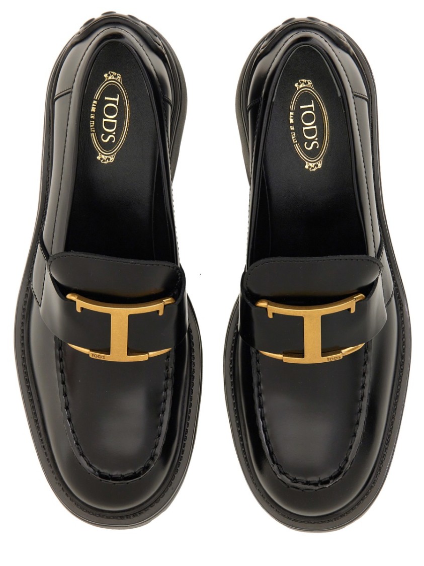 Tod's Shiny Leather Logo Buckle Chunky Loafers In Black