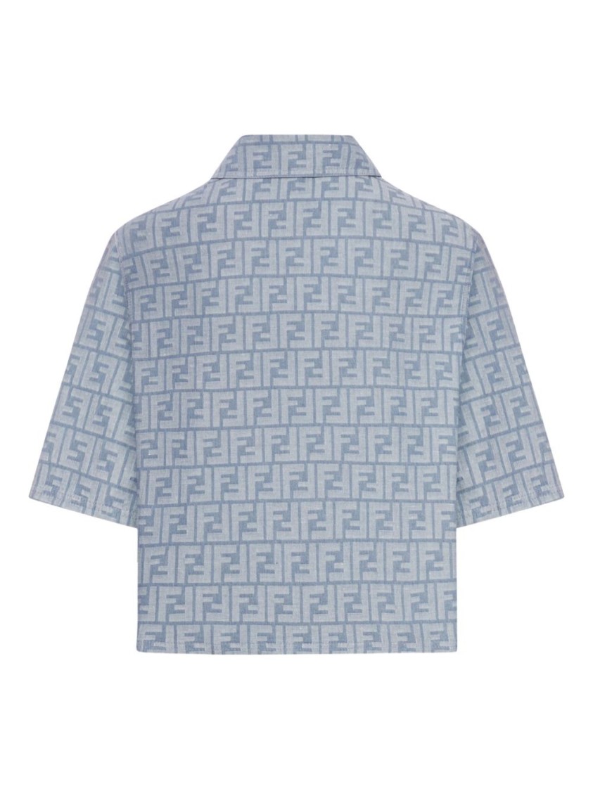 Fendi Cropped Blue Jacket With Structured Collar In Blue