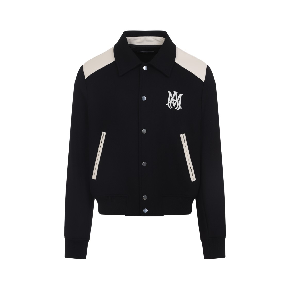 Amiri Tailored Wool And Leather Jacket With Zippered Pockets In Black