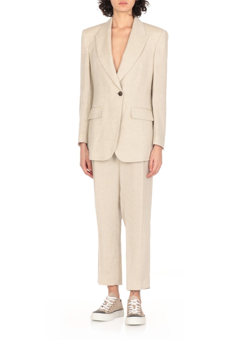 Brunello Cucinelli Ivory Linen Blazer In Neutrals