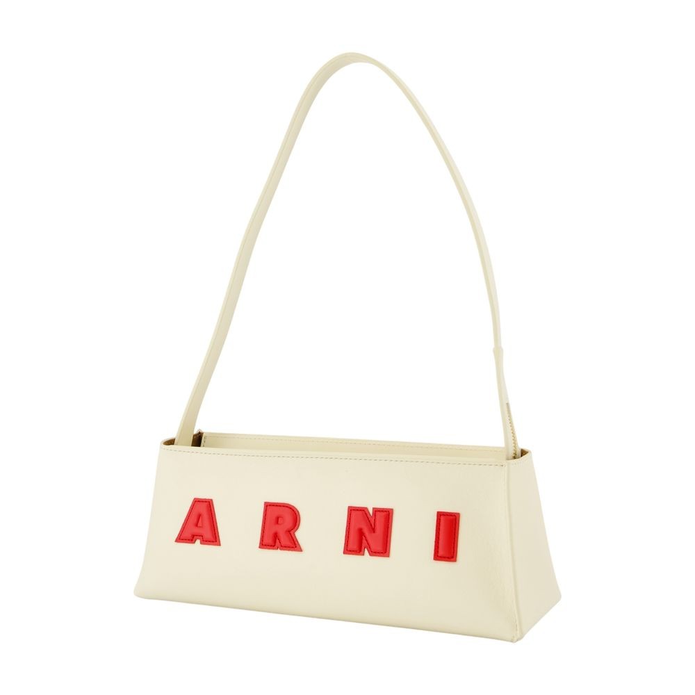 Marni Borsa A Spalla Museo Baguette In Pelle Crema In Neutral