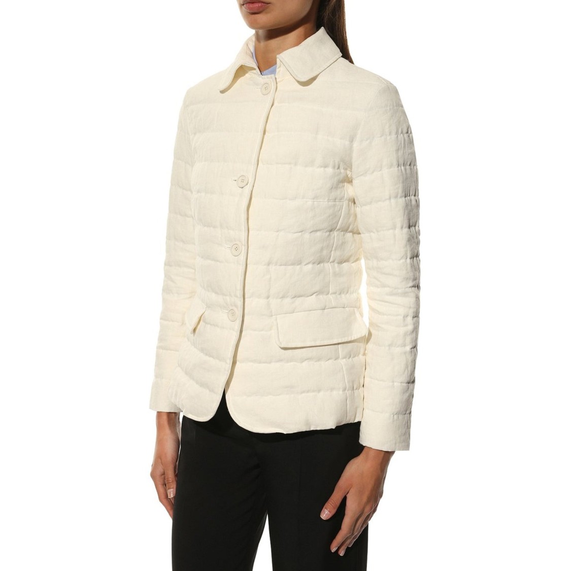 Herno Padded Linen Down Jacket With Classic Button Closure