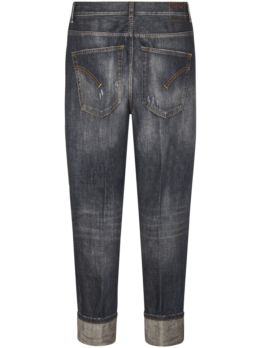 Dondup Relaxed Fit Distressed Denim Trousers With Rolled Cuffs In Gray