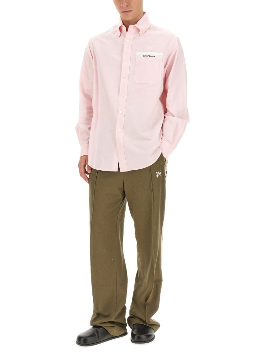 Palm Angels Logo-patch Cotton Shirt In Pink