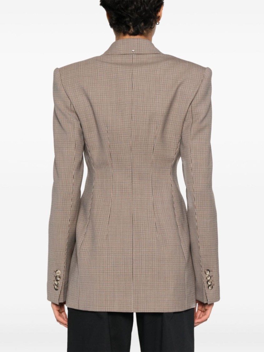 Sportmax Wool Houndstooth Single-breasted Jacket With Peak Lapels In Brown
