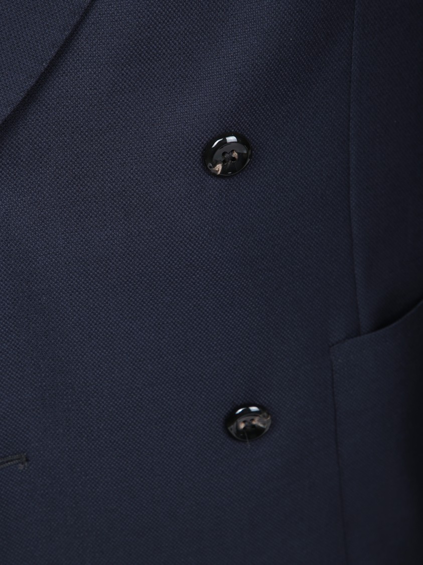 Shop Tagliatore Double-breasted Blue Blazer With Refined Texture In Black