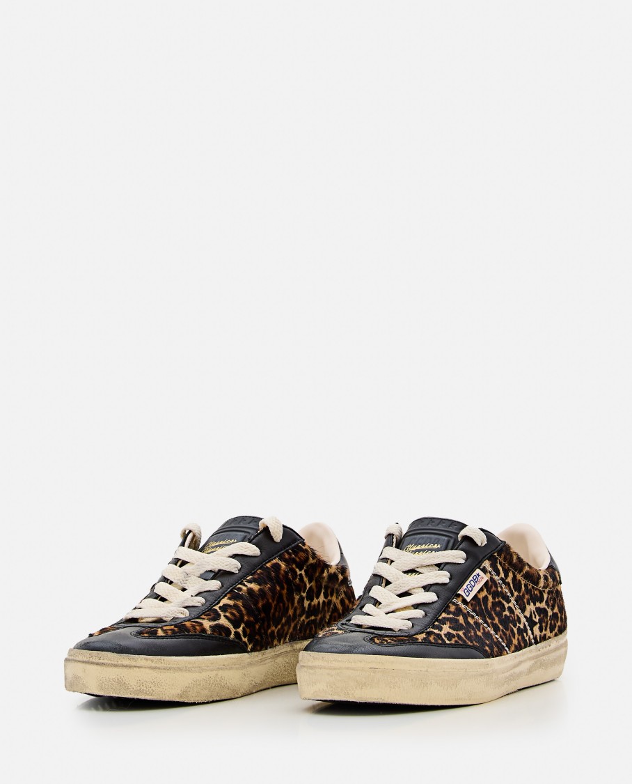 Golden Goose Soul Star Sneakers In Leopard-print Pony Skin With Black Nappa Leather Heel Tab And Inserts In Brown