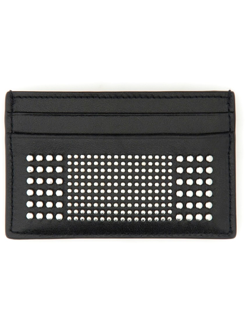 Alexander Mcqueen Black Card-holder With Silver-finished Studs In Leather Man In Black