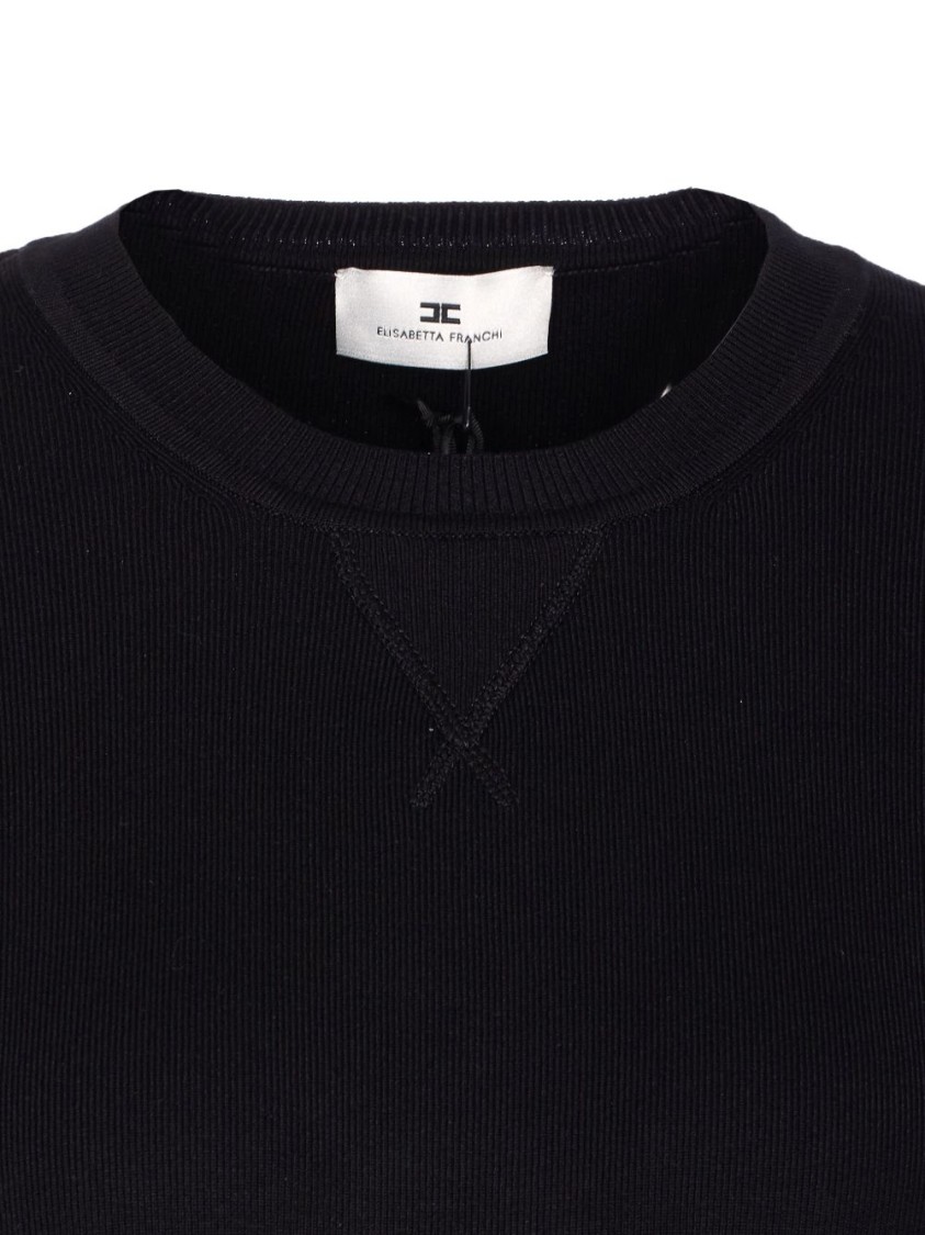 Elisabetta Franchi Graphic-design Relaxed Fit Sweatshirt With Ribbed Details In Black