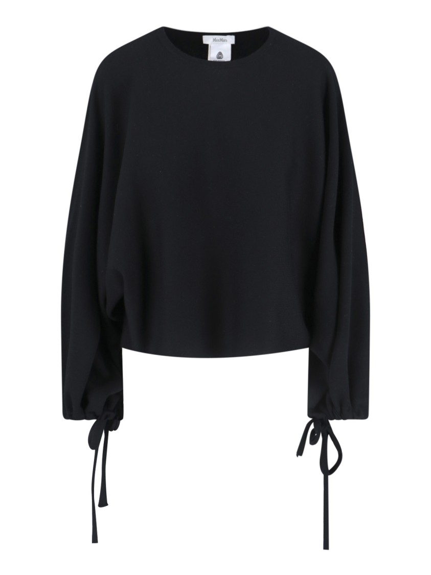 Max Mara Cropped Black Sweater With Voluminous Sleeves And Ties