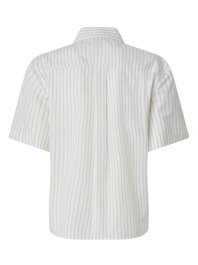 Shop Pinko Multicolored Striped Short Sleeve Button-up Shirt In White