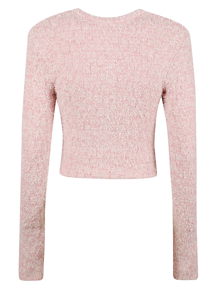 Balenciaga Cropped Textured Knit Sweater In Pink