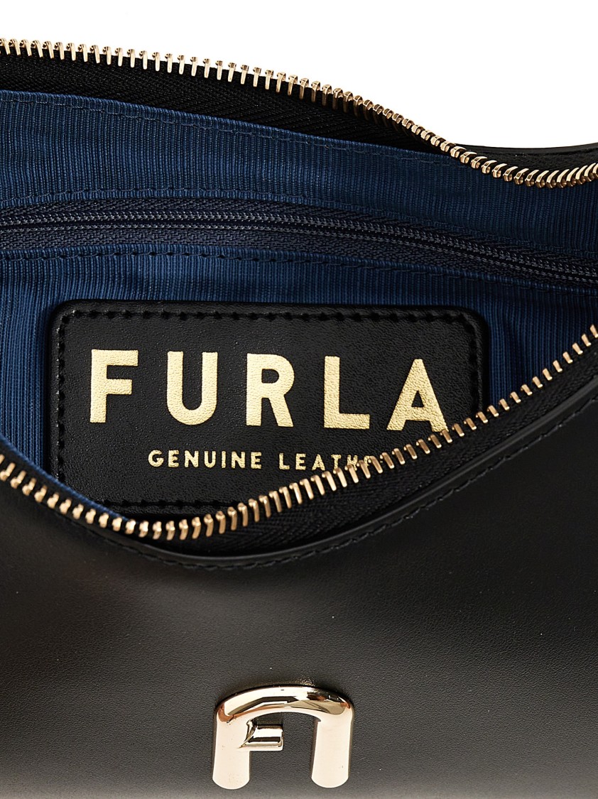 Furla Logo-plaque Leather Shoulder Bag In Black