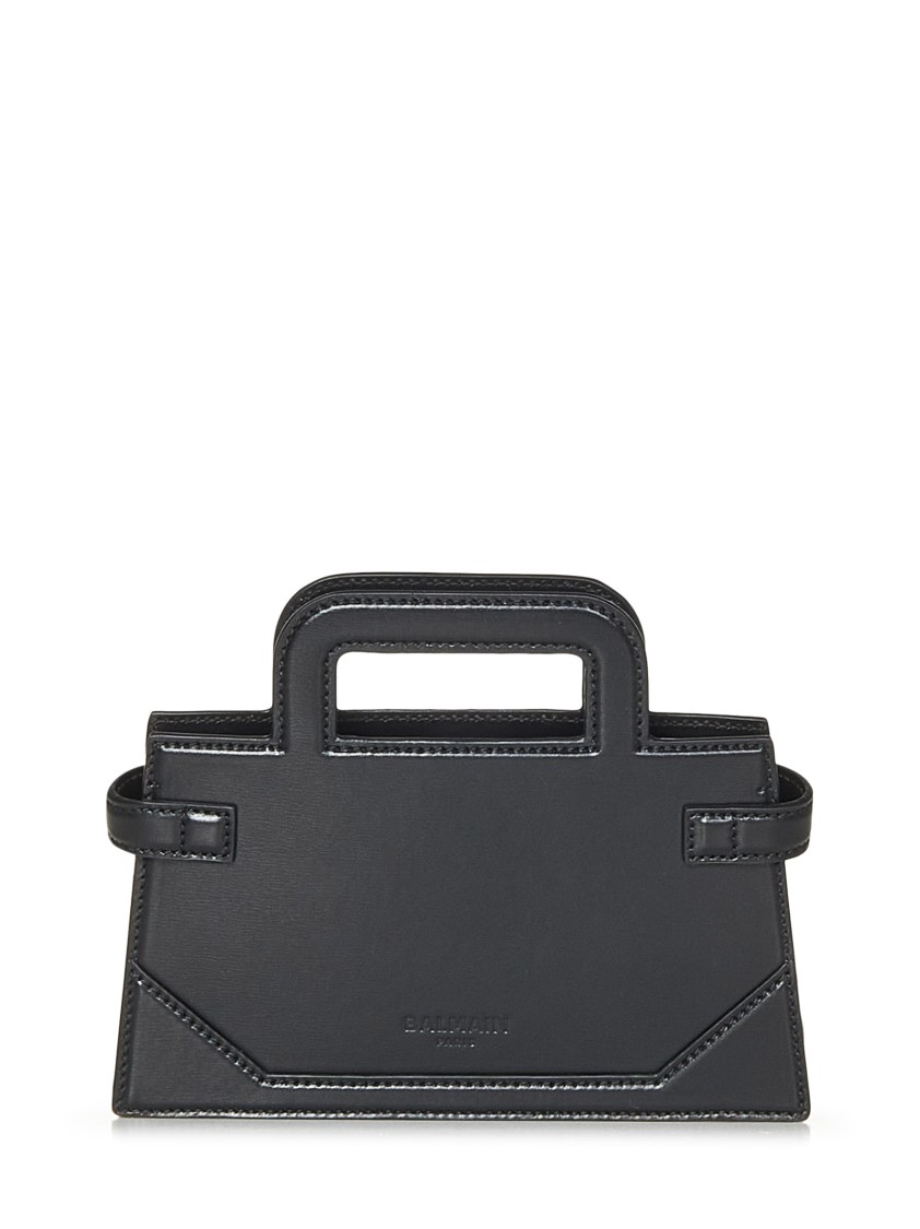 Balmain Structured Small B-buzz Handbag In Calf Leather In Gray