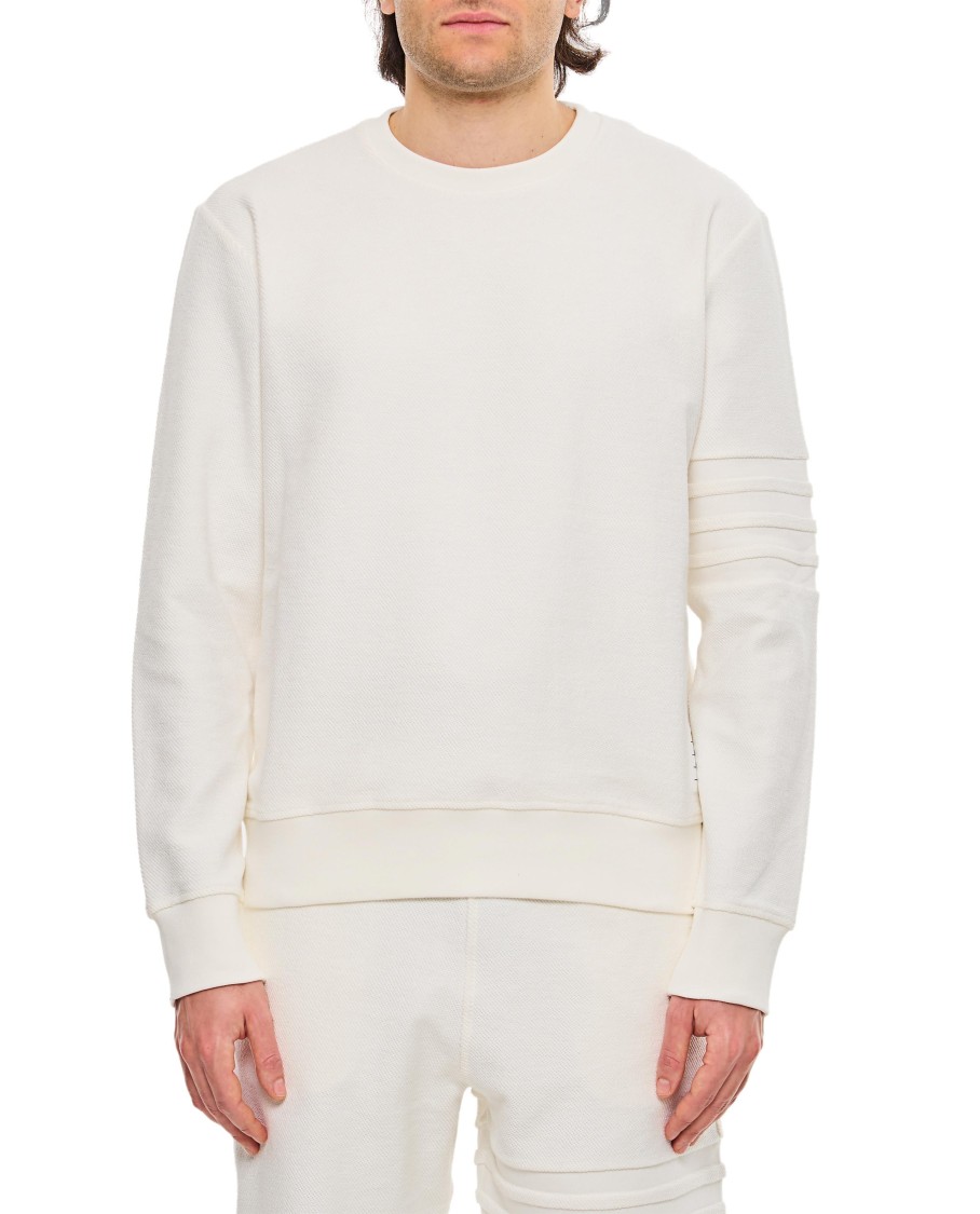 Thom Browne Crew-neck White Sweatshirt With Raised Seams In White