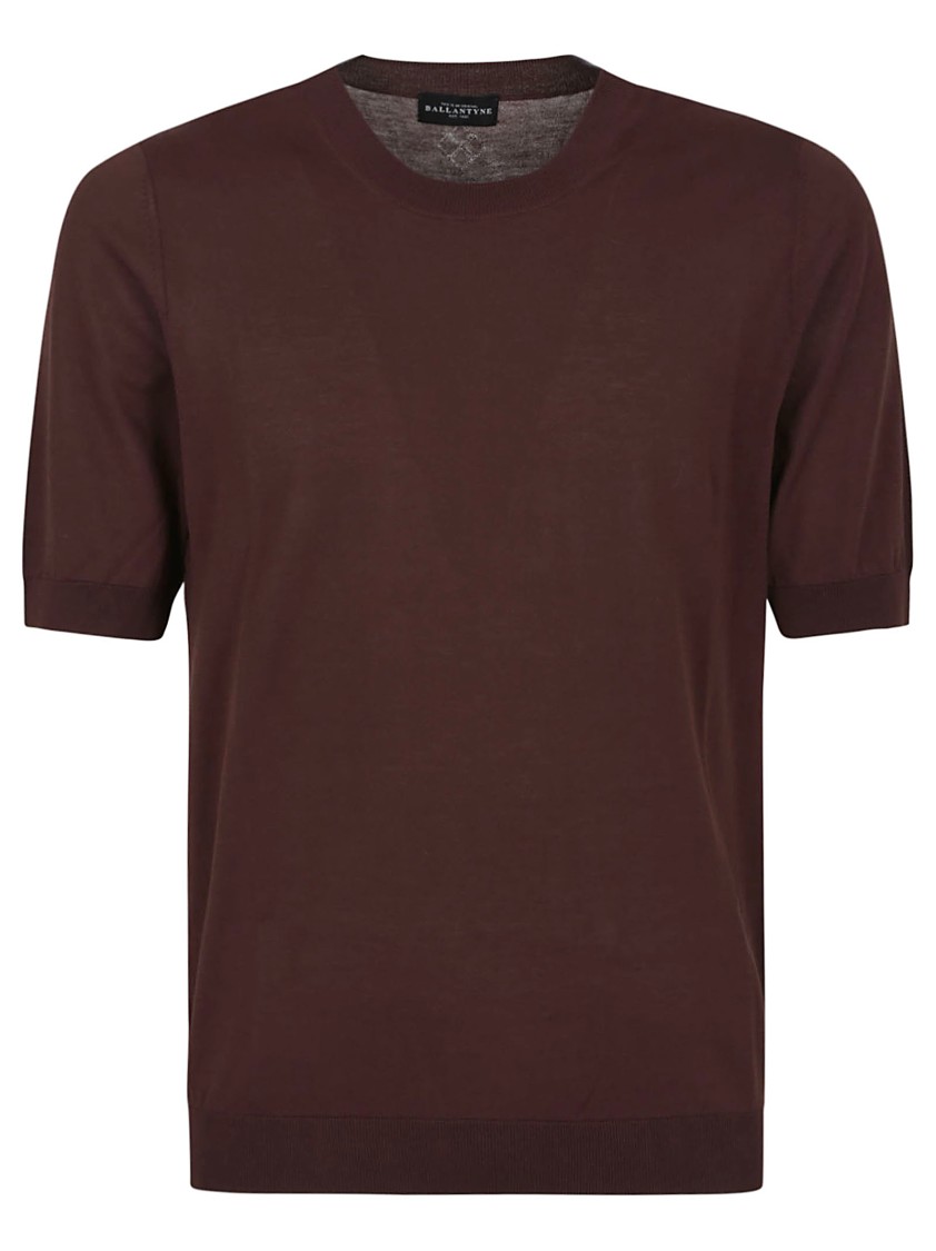 Ballantyne Brown Crew Neck T-shirt With Ribbed Detailing In Brown
