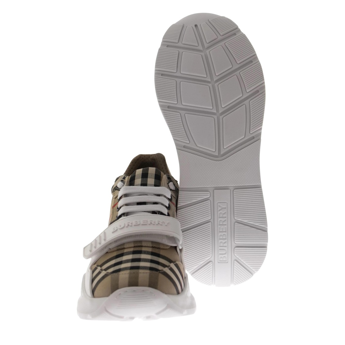 Burberry Vintage Check-pattern Touch-strap Sneakers In White